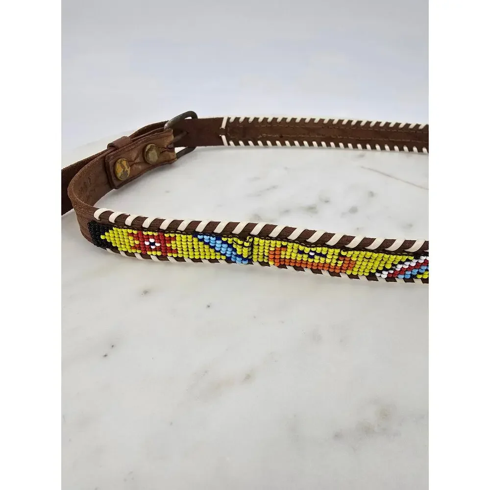Vintage Kids' Southwestern Native Beaded Leather Belt